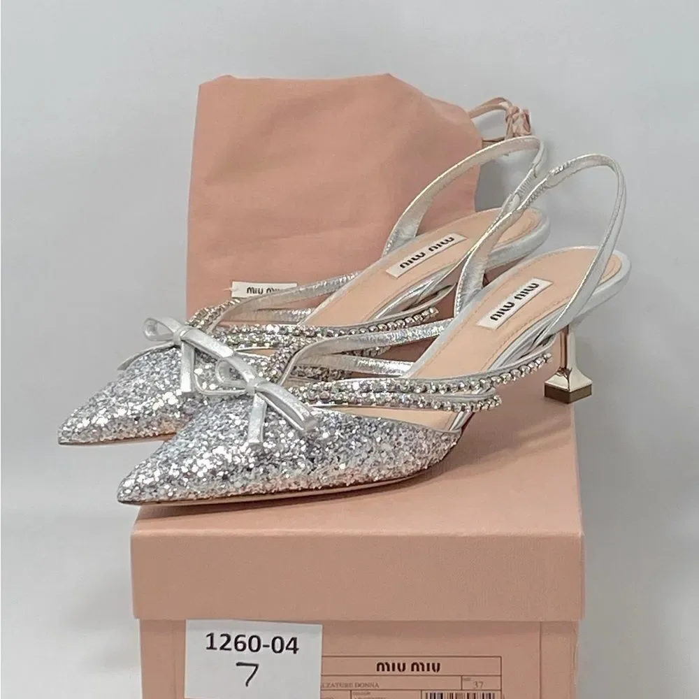 Miu Miu Jeweled Slingback Glitter Pumps size 37